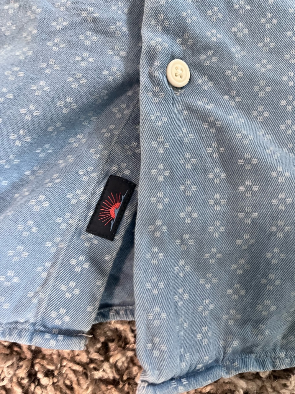 Faherty Brand Mens Blue Indigo Dyed Organic Cotton Geometric Print Shirt Medium - Picture 6 of 8